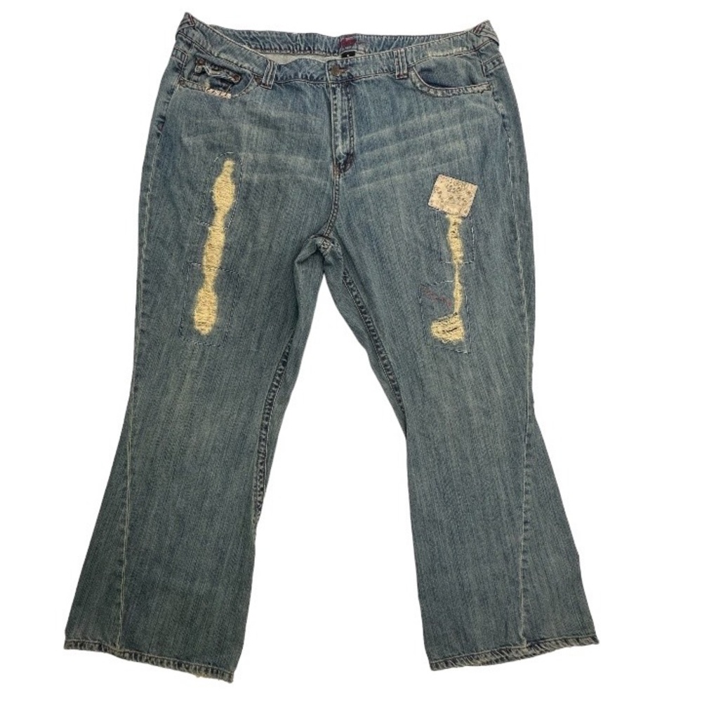 Unworn Lane Bryant Distressed Patchwork Extra Length Jeans Size 28 x 33